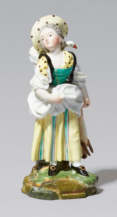 A Höchst porcelain figure of a poultry seller