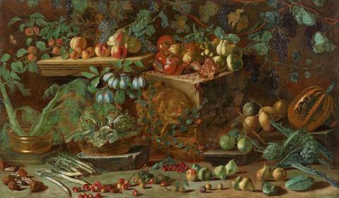Pietro Paolo Bonzi - Large Still Life with Fruit and Vegetables