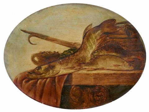 Pieter de Putter - Stillleben mit Fischen auf einer Holzplatte