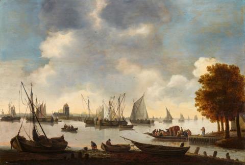 Hendrick de Meijer - Schiffe auf der Merwede mit Dordrecht am Horizont