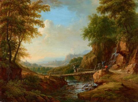 Christian Georg Schütz the Elder - Two Landscapes with Travellers and Shepherds