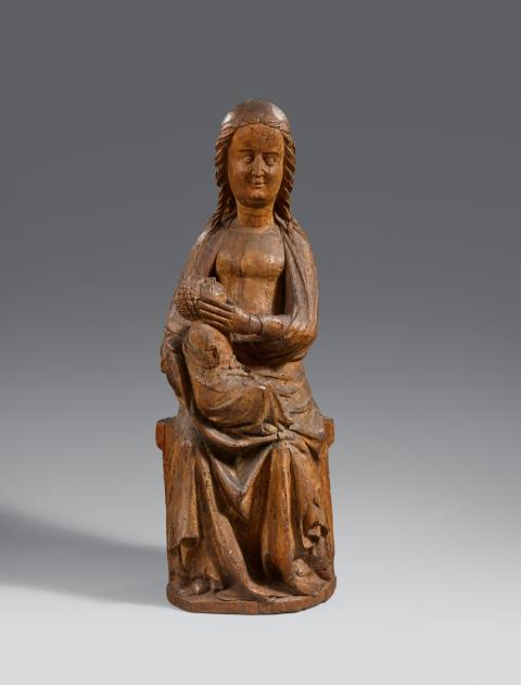 Upper Rhine-Region - A 14th century carved wooden figure of the Virgin Enthroned, presumably Upper Rhine Region