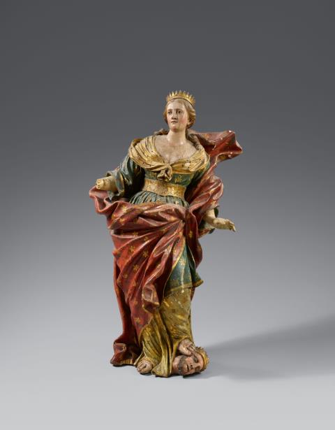Probably Spain 18th century - An 18th century carved wood figure of Catherine of Alexandria, presumably Spanish
