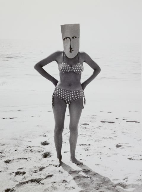 Inge Morath - Saul Steinberg Mask on Bikini Girl