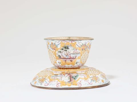 Christian Friedrich Herold - An "émail de Saxe" tea bowl and saucer