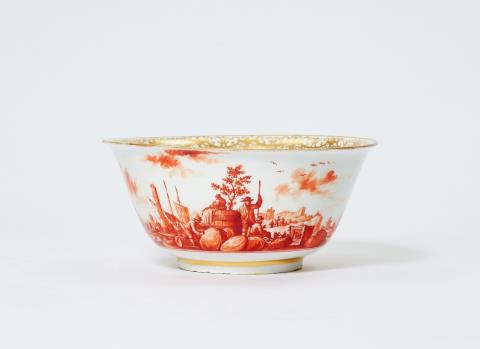 Christian Friedrich Herold - A Meissen porcelain slop bowl with a merchant navy scene in iron red