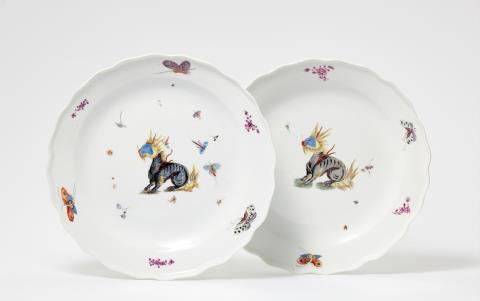 Adam Friedrich von Löwenfinck - A pair of Meissen porcelain plates from a dinner service with mythical creatures