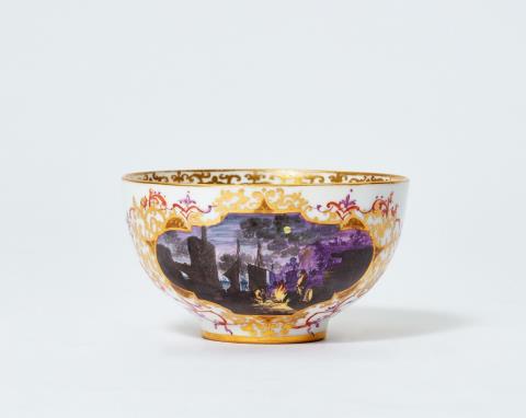 Christian Friedrich Herold - A rare Meissen porcelain tea bowl with a nocturnal scene