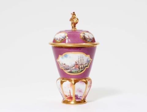 Christian Friedrich Herold - A Meissen porcelain cup and cover with merchant navy scenes