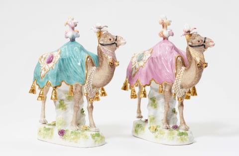 A pair of rare Meissen porcelain models of camels