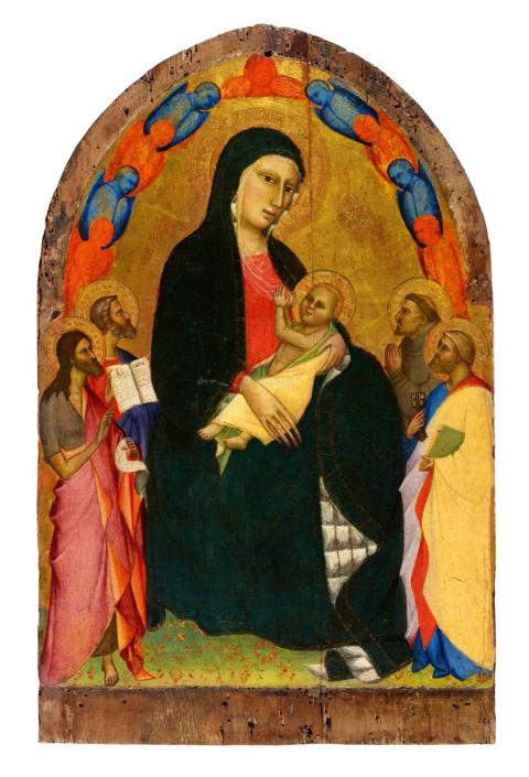 Giovanni del Biondo - Thronende Madonna umgeben von den Heiligen Johannes, Peter, Paul, Franz von Assisi sowie fünf Cherubim und vier Seraphim