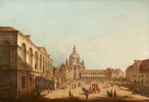 Pietro Bellotti - Ansicht des Dresdner Marktplatzes vom Judenhof aus 
Ansicht von Dresden vom rechten Elbufer aus