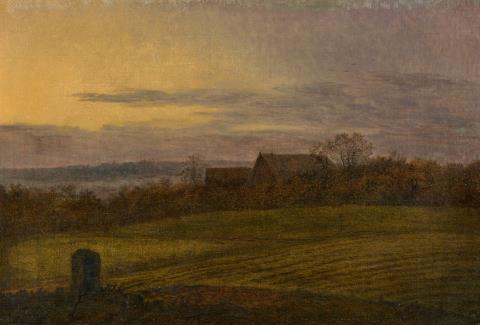 Carl Gustav Carus - Blick über abendliche Felder auf ein Gehöft