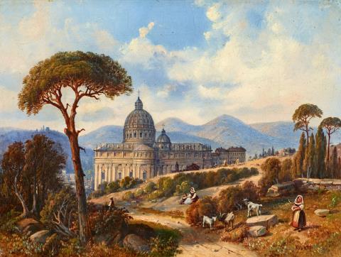 Friedrich Wilhelm Klose - Landscape near Rome with a View of St. Peter's Basilica
