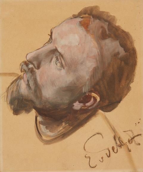 Eduard von Gebhardt - Study of a Man's Head for the Frescoes in Loccum Abbey