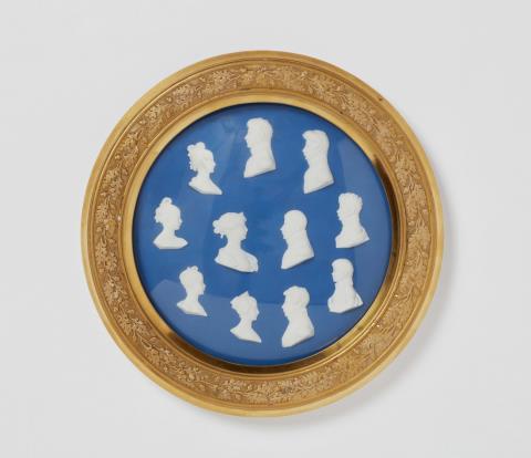 Leonhard Posch - A framed Berlin KPM porcelain plaque with portraits of the Prussian royal family