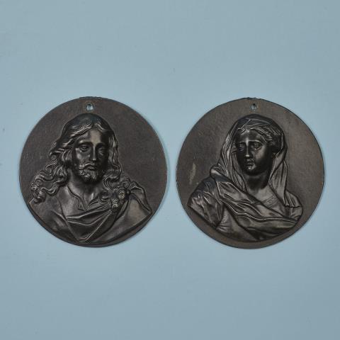 Leonhard Posch - A pair of cast iron plaques with Christ and the Virgin Mary