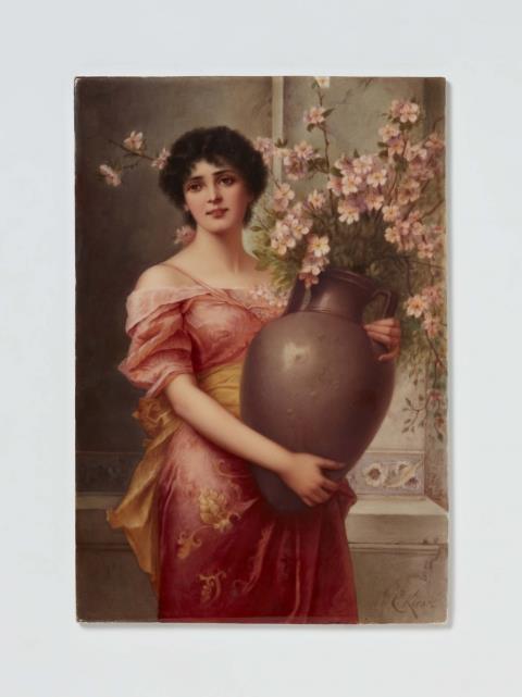 Conrad Kiesel - Bildplatte mit Gemäldereproduktion "Apfelblüte" nach Conrad Kiesel