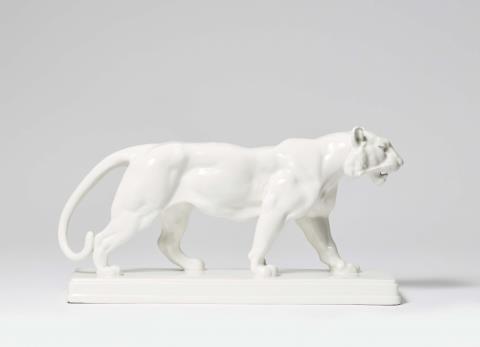 Antoine-Louis Barye - A Berlin KPM porcelain model of a tiger