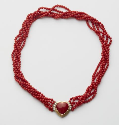 A 14k gold coral necklace