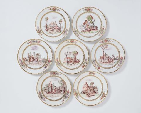 Johann Joachim Kaendler - An important set of seven Meissen porcelain plates with scenes from Ovid's Metamorphoses