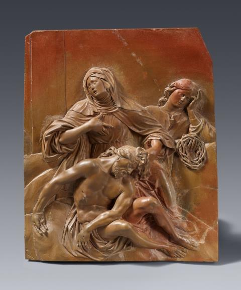 An important Meissen Böttger stoneware relief with the Lamentation
