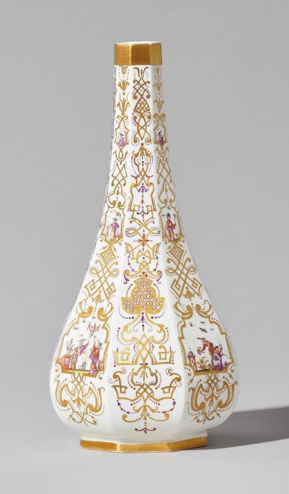 A rare and finely decorated Meissen porcelain sake bottle