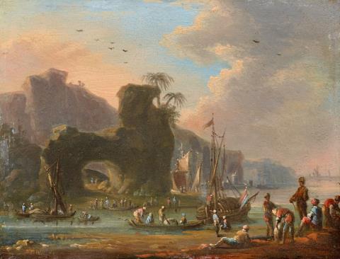 Johann Alexander Thiele - Two Paintings with Views of a Levantine Harbour