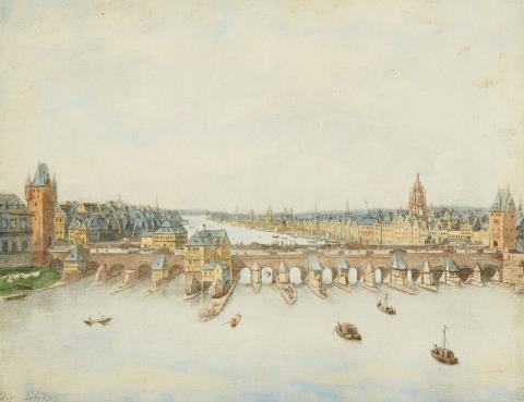 Johann Ludwig Ernst Morgenstern - Zwei Ansichten von Frankfurt mit Blick auf Main, Alte Brücke und Paulskirche