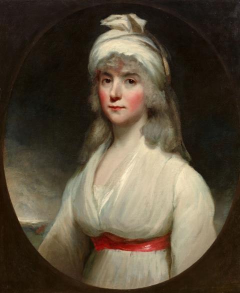 John Hoppner - Portrait der Ann Anguish in weißem Kleid mit roter Schärpe und weißem Turban