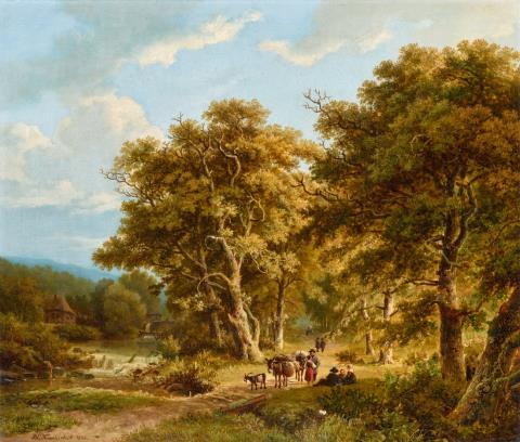Barend Cornelis Koekkoek - Peasants in a Wooded Landscape