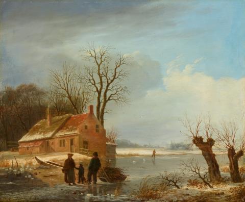 Andreas Schelfhout - Winterlandschaft an einem Fluß