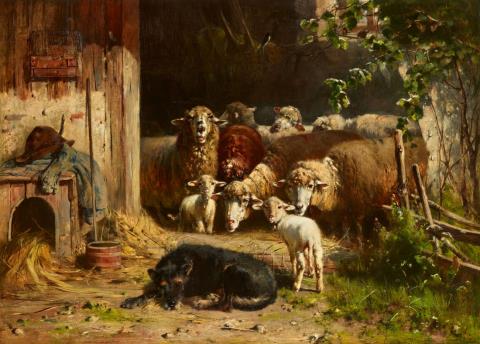 Otto Friedrich Gebler - Sheep and a Dog in a Stable