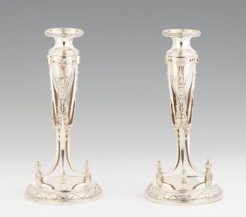 A pair of Koblenz Louis XVI silver candlesticks
