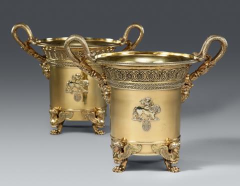 Charles-Nicolas Odiot - A pair of silver gilt wine coolers made for the Marquis and Marquise d'Aligre