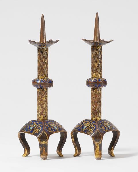 Limoges early 13th century - Two early 13th century Limoges enamel candlesticks