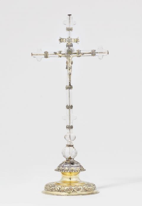  Austria - A small silver-mounted rock crystal altar cross, mid-17th century