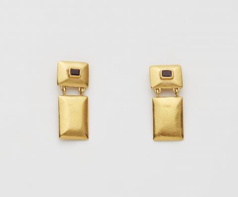 A pair of 22k gold amethyst earrings