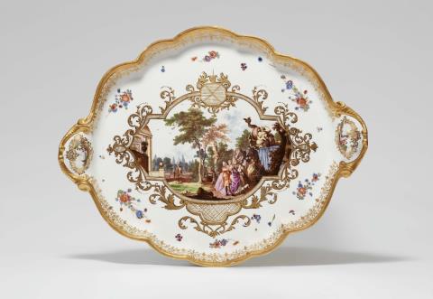 Johann George Heintze - A cryptically signed and dated Meissen porcelain tray painted by Johann George Heintze