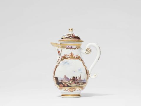 Christian Friedrich Herold - A Meissen porcelain coffee pot with landscape decor