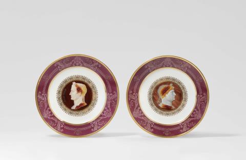 Two Sèvres porcelain plates with cameo portraits of Julius Caesar and Trajan