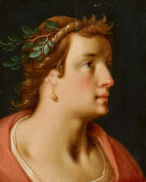 Cornelis Cornelisz. van Haarlem - Portrait of a Lady in a Classical style<BR>Portrait of a Man in a Laurel Wreath