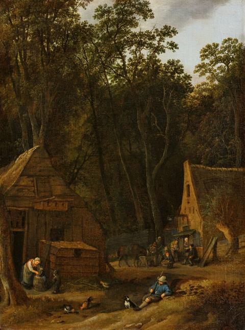 Adriaen van Ostade
Jacob van Mosscher - Bauernhäuser mit Figuren in einer Waldlichtung