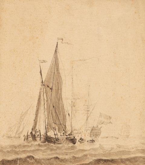 Jan  Verbruggen d. Ä. - Zwei kleine Zeichnungen mit Schiffen