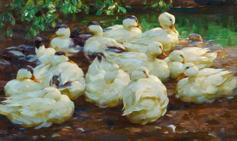 Alexander Koester - White Ducks by a Pond