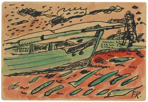 Franz Radziwill - Boot am Strand. Postkarte