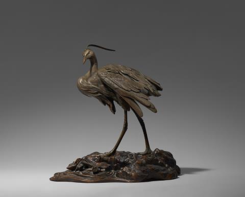 Jan Both - A partly silvered bronze figure of a heron. Late 19th century