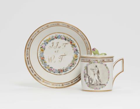  Gothaer Porzellanfabrik - A Gotha porcelain cup and saucer with gilt monograms