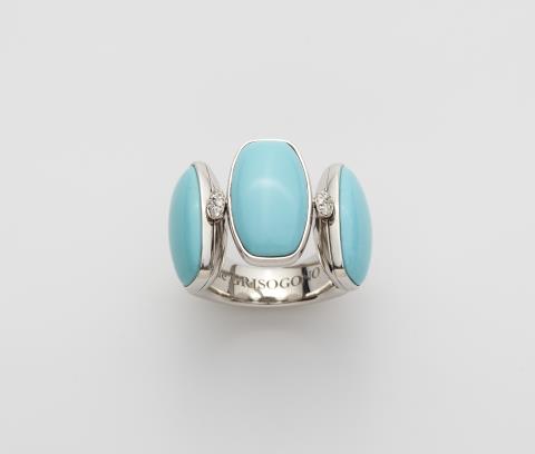 An 18k white gold diamond and turquoise "Zucchero" ring.