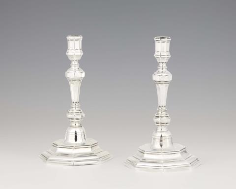 A pair of French silver candlesticks